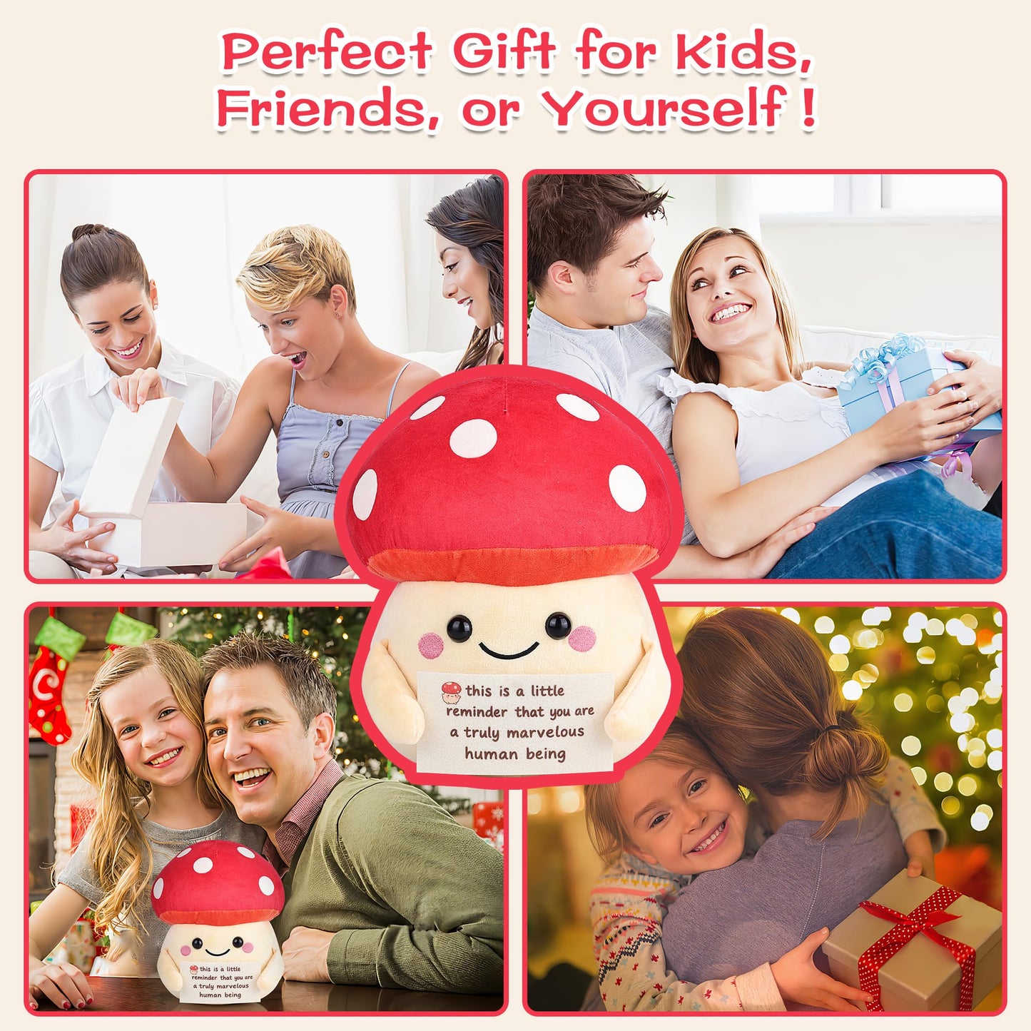 Fungi Fun Emotional Companion Mushroom Plush Toy, Cute Stuff Toys for Girls, Kids and Teens, Motivational Mushroom Stuffed Plush Toy, Room Office