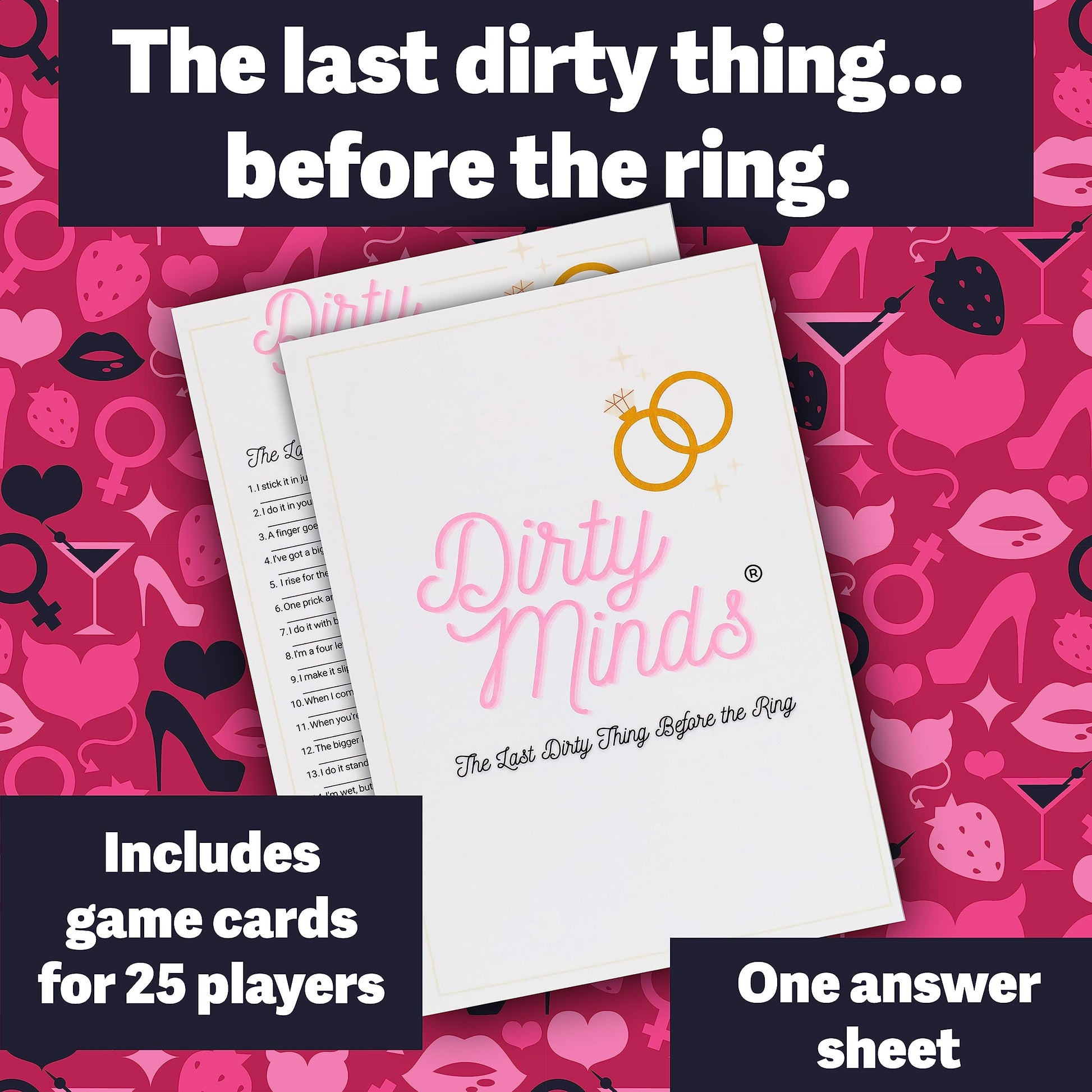 TDC Games Dirty Minds Bridal Shower Games for Adults, Bachelorette Party Quiz with Naughty Clues for 25 Guests, Funny Wedding Shower Games