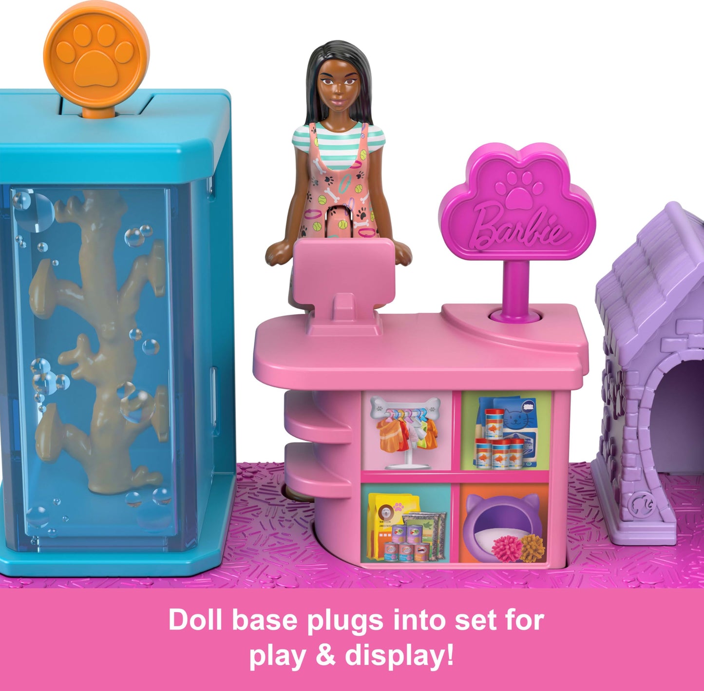 Barbie Mini BarbieLand Collectible Pet Boutique Playset with 1 1/2-Inch Doll, Product Display, Check Out Stand, Pet House & Cat Baskets