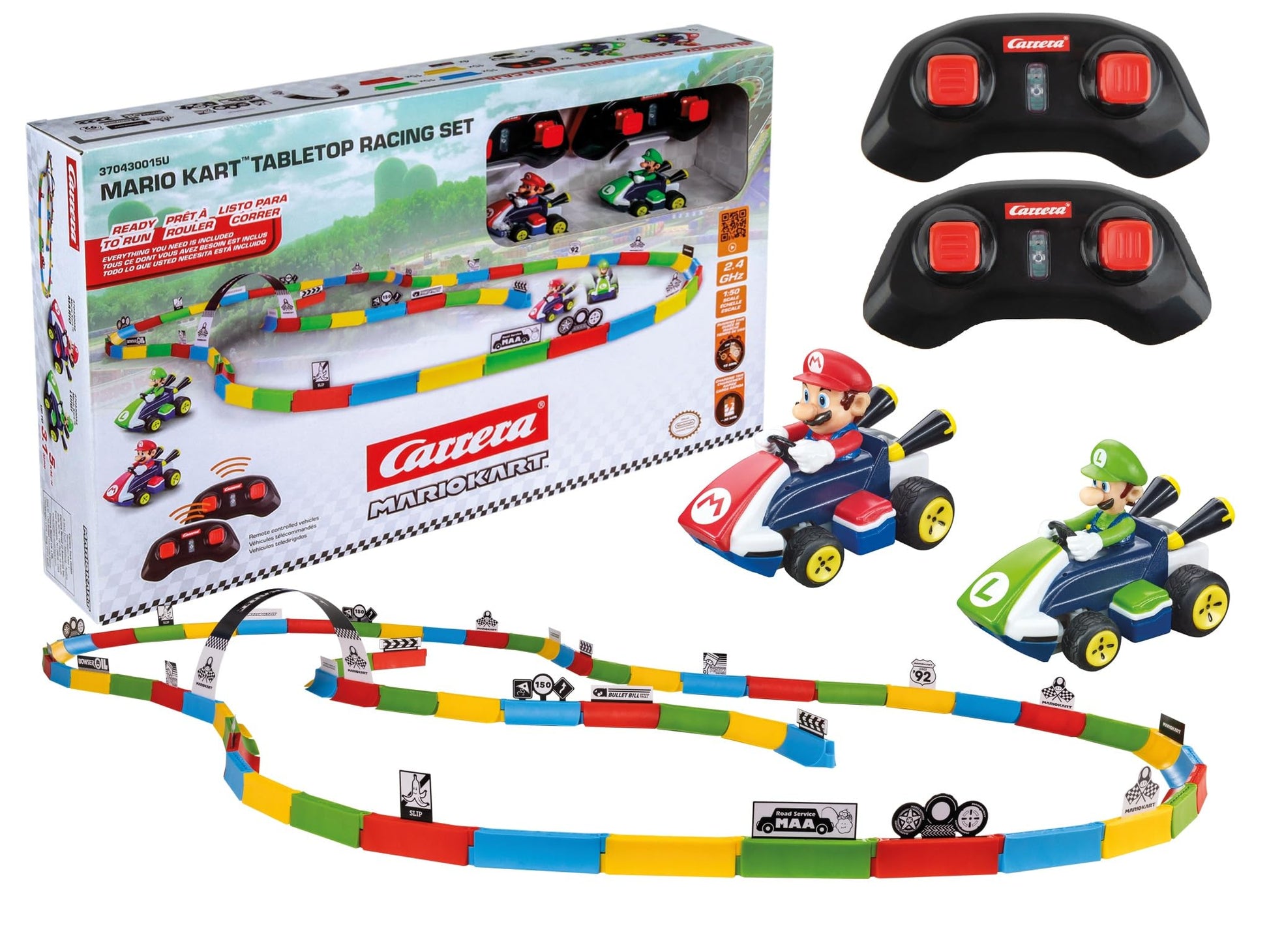 Carrera RC Mario Kart Tabletop Toy Racing Set Featuring Mario & Luigi 2.4GHz Radio Remote Control Cars for Children 6 and up - Ready to Run