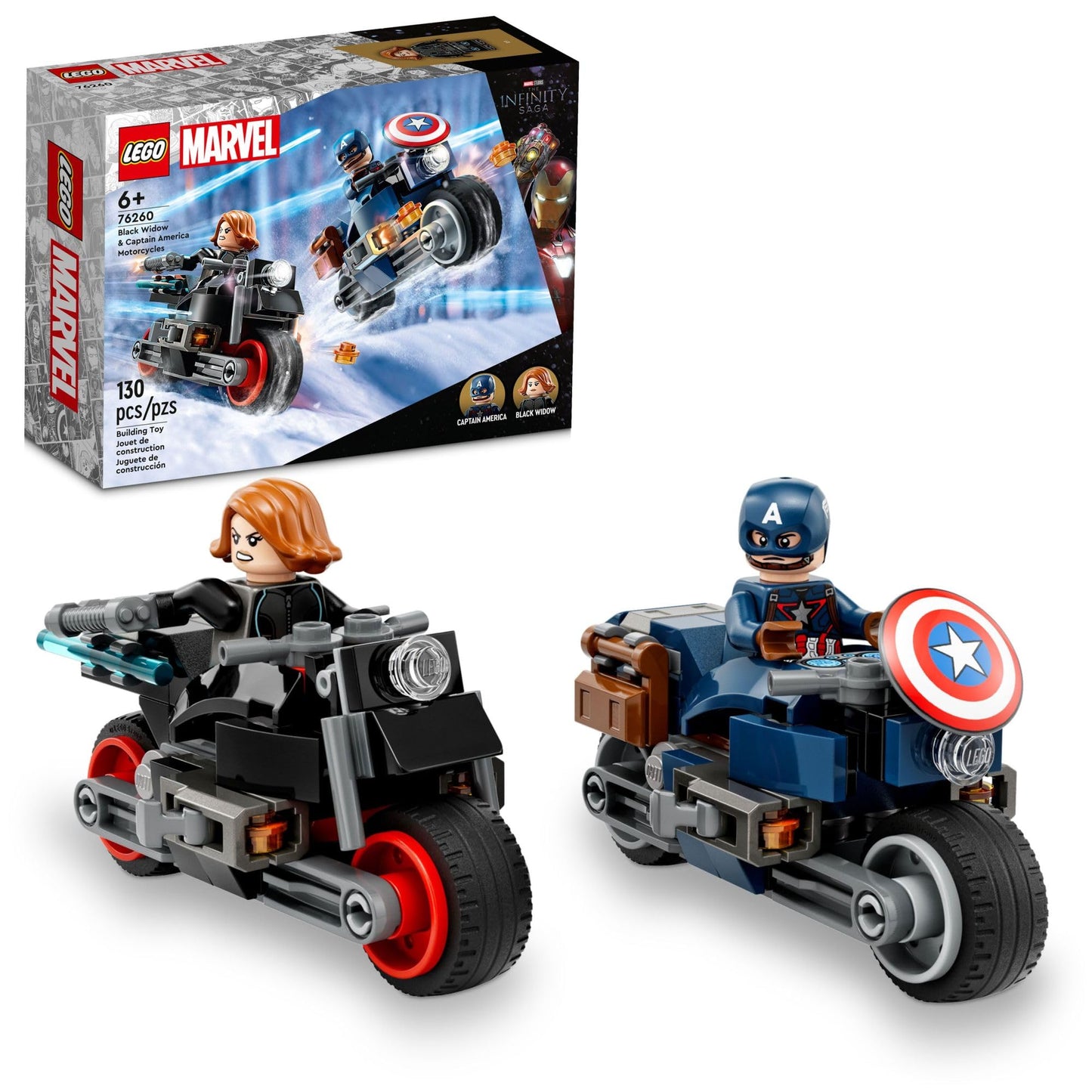 LEGO Marvel Black Widow & Captain America Motorcycles 76260 Buildable Marvel Toy for Kids Ages 6-8, Marvel Playset Based on the Avengers Age of Ultron