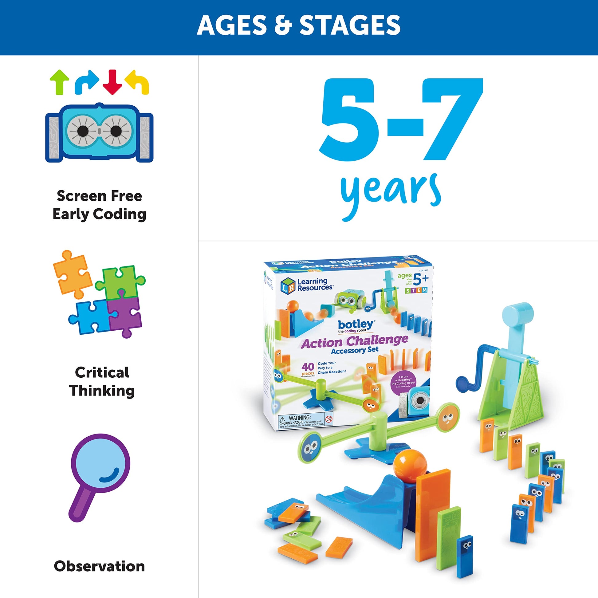 Learning Resources Botley Coding Robot Kit Action Challenge Set, Chain Reaction Game STEM Robot Accessory Pack for Coding Robots for Kids Ages 5