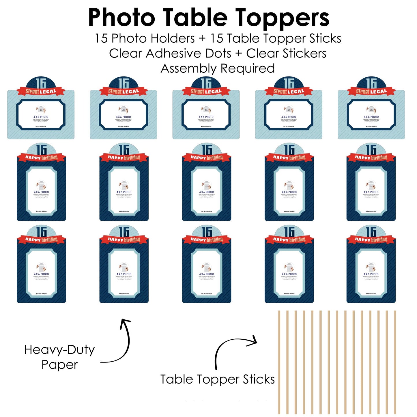 Big Dot of Happiness Boy 16th Birthday - Sweet Sixteen Birthday Party Picture Centerpiece Sticks - Photo Table Toppers - 15 Pieces