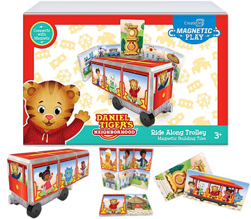 CreateOn Daniel Tiger’s Neighborhood: Neighborhood Trolley Magnetic Tiles Structure Set, Building Toys for Kids, Educational Stem & Montessori Tools