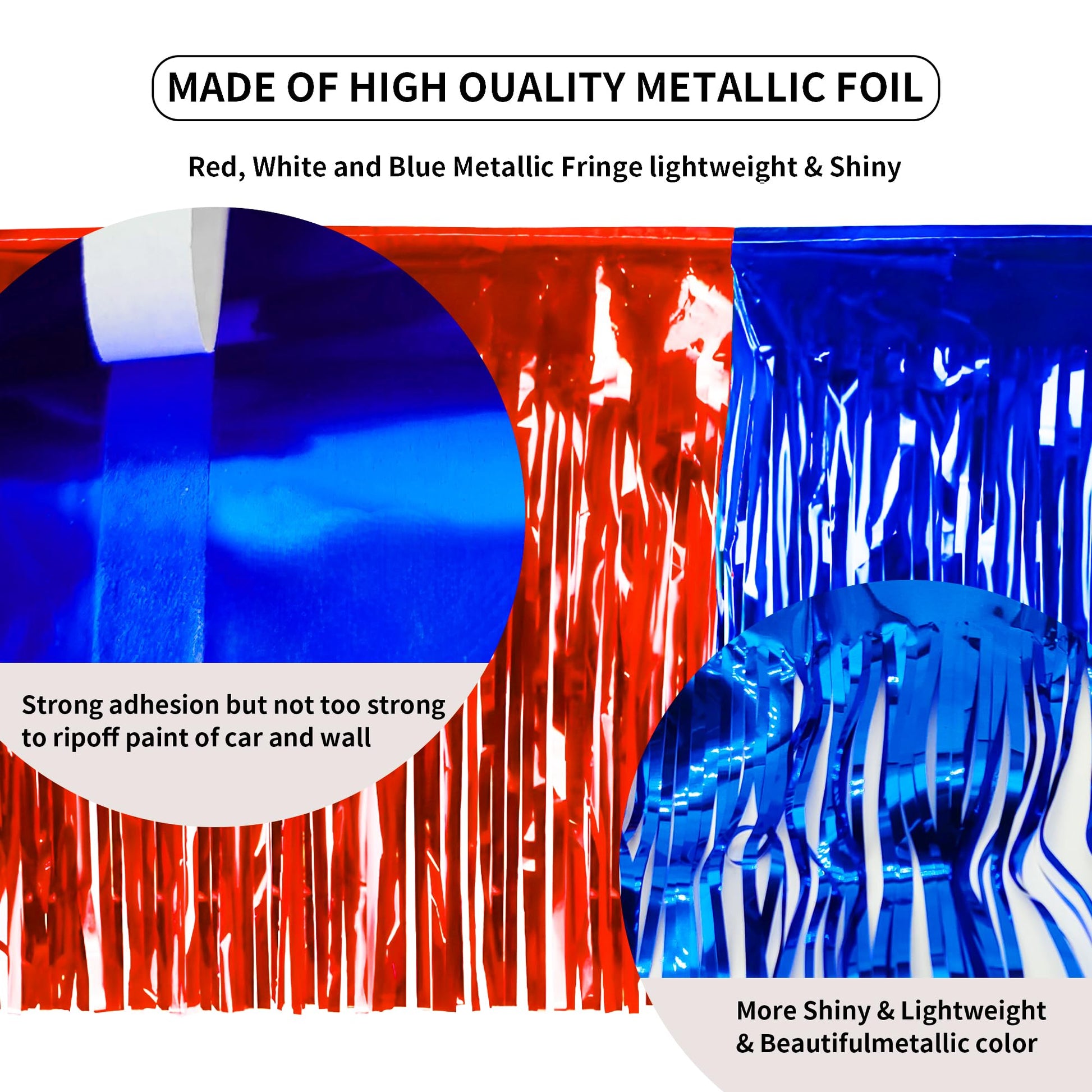 4th of July Decorations 4 Pack Tinsel Foil Fringe Garland Curtains Streamers Hanging Red White Blue Fringe Backdrop Banner for Parade Floats