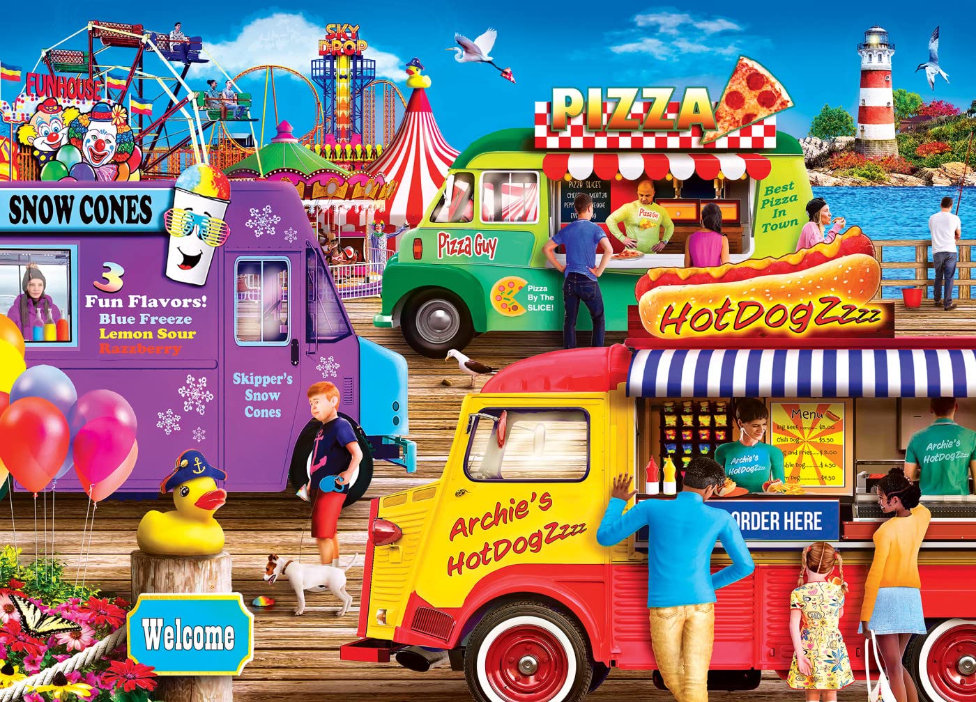Food Truck - Carnival Treats 1000pc Puzzle - Jigsaw Puzzle with Vibrant Artwork and Durable Pieces - Fun Family Activity, Brain Challenge,