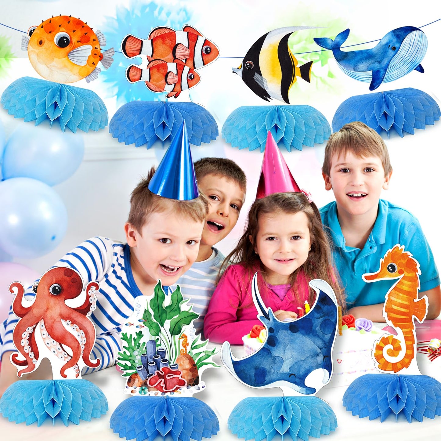 12 pcs Ocean Sea Animals Honeycomb Centerpieces Ocean Themed Birthday Party Decorations Tropical Beach Themed Party Decorations Fish Crab Turtle