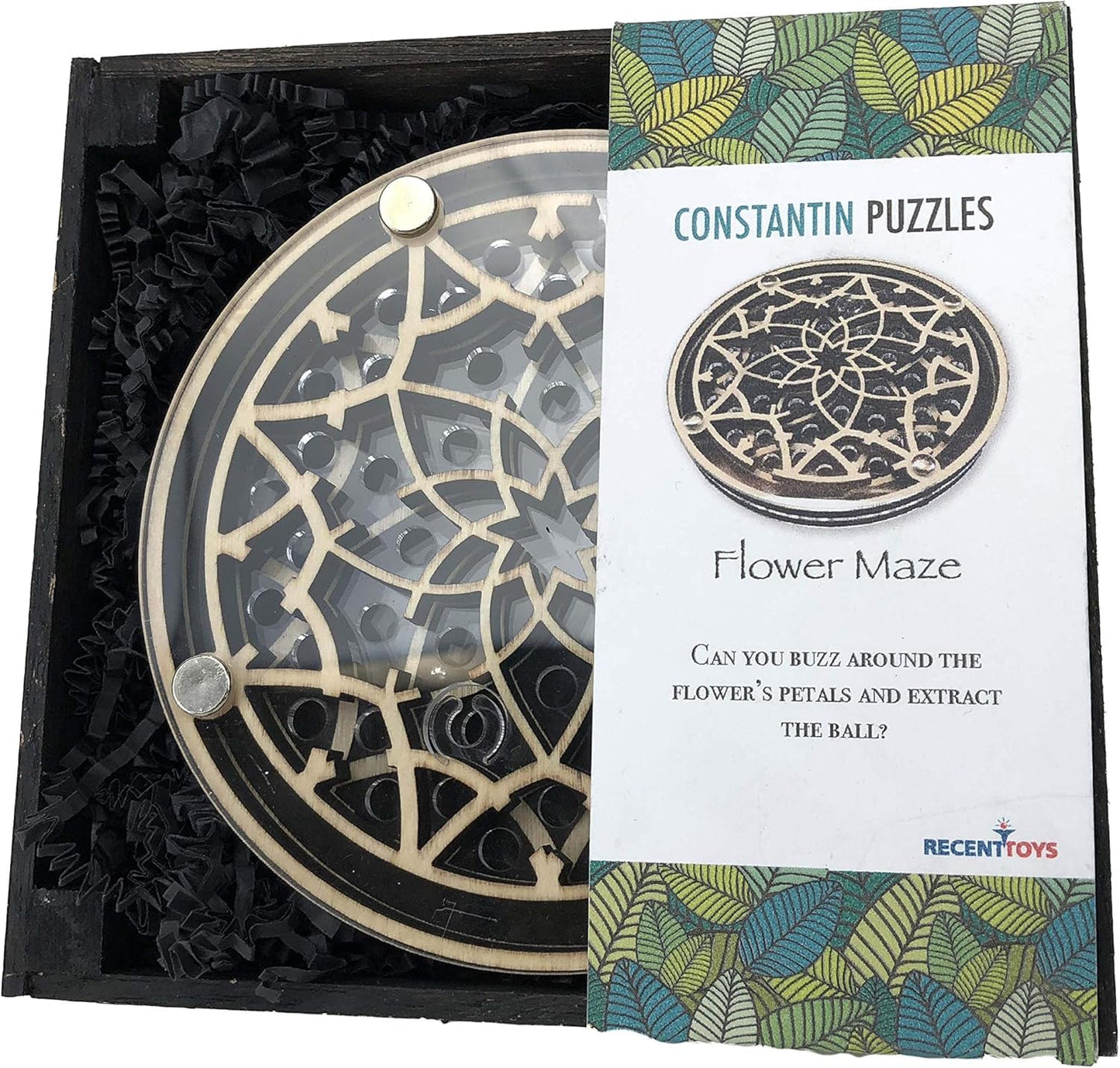 Project Genius Constantin Flower Maze Wooden Puzzle - Intricate Floral Labyrinth Brainteaser, Brain Game & Desk Toy, Ideal Gift for Adults & Teens 14+