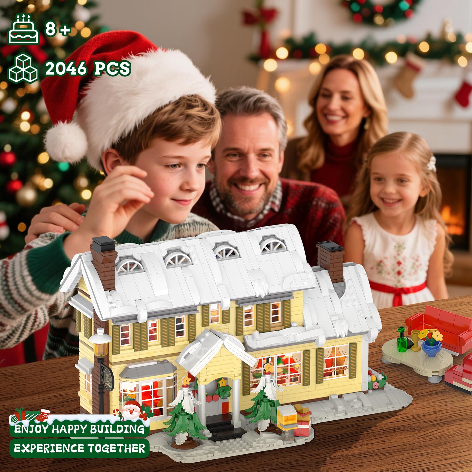 Premium Christmas Holiday House Building Set with LED Light, 2046 PCS DIY Christmas Vacation Snow Village Kit, Collectible Decor for Adults & Family