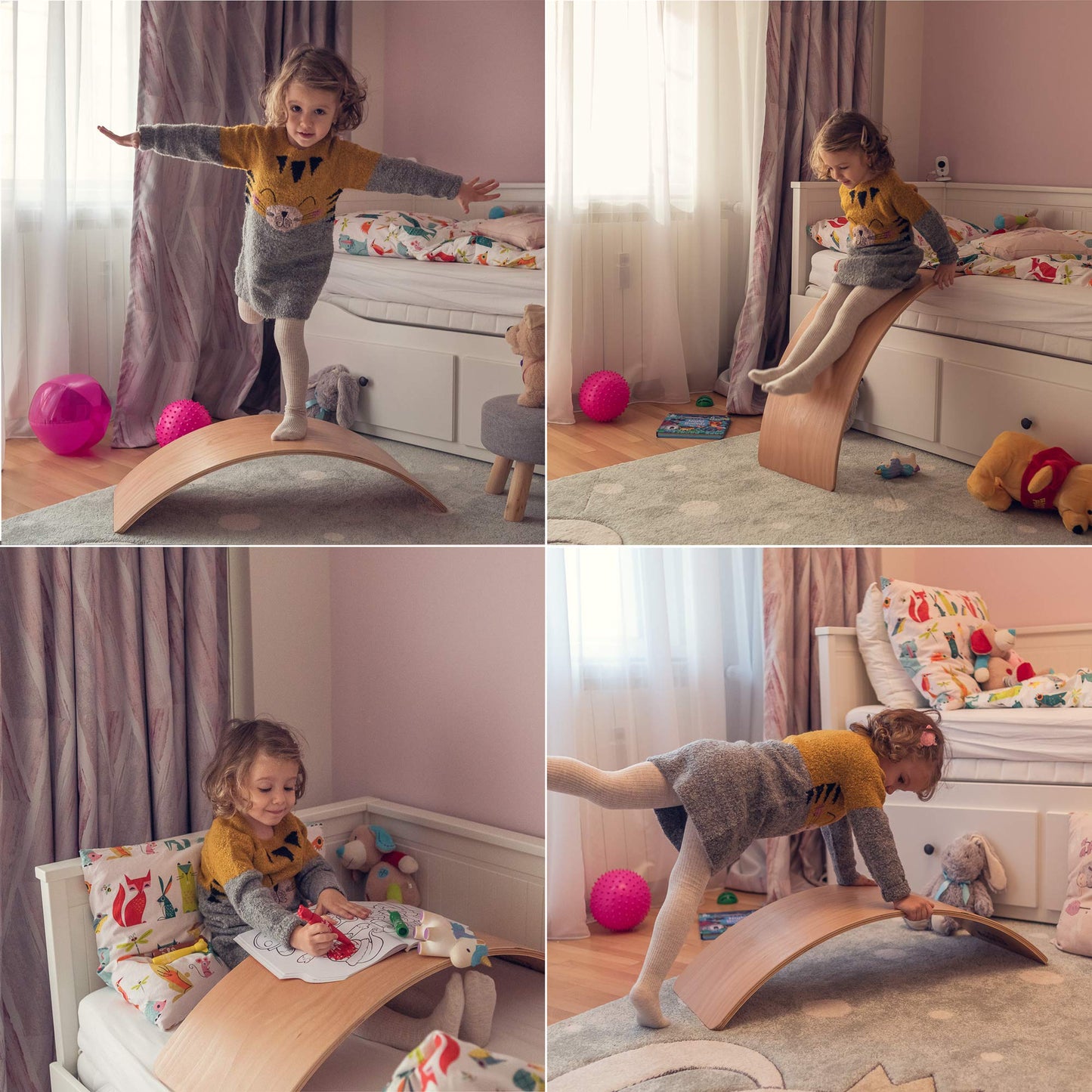 NUTTY TOYS Montessori Wooden Wobble Board for Kids & Adults - 35" 100% Natural Wood Balance Board Toddler Balancing Toy Unique Boy & Girl Open Ended