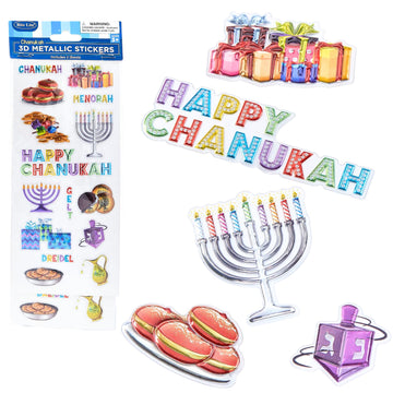 Rite Lite Hanukkah 3D Metallic Stickers Chanukah Party Favors Build Festive Scenes! | 2 Sheets of Festive Stickers Dreidels, Menorahs Fun Judaica