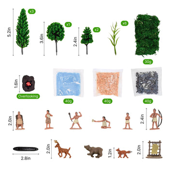 LuciPaw 28 PCS Native American Indians Figures Toys Set, Include Plastic Figurine Toys Trees Moss Sand Stones, Kids Historical Education School