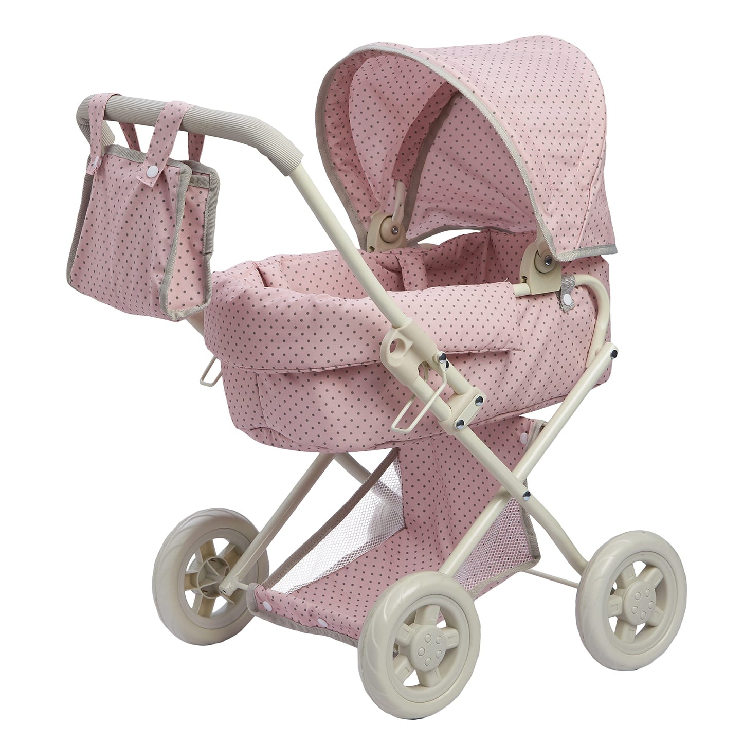 Olivia's Little World Buggy-Style Baby Doll Stroller with Retractable Canopy, Storage Underneath, Detachable Bassinet, Travel Nursery Bag, Comfortable