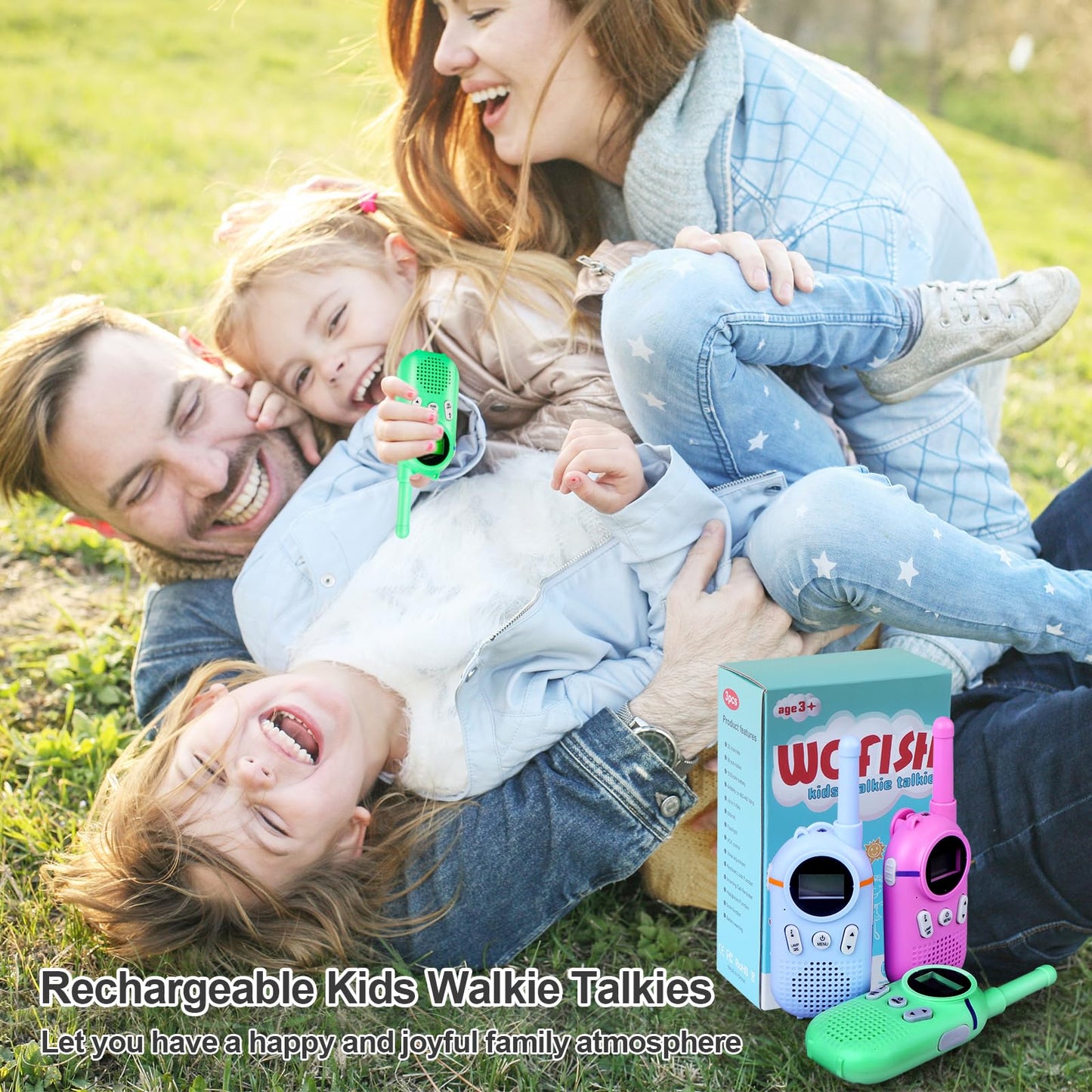 Wcfish Walkie Talkies for Kids Rechargeable 3 Pack, Providing 48hrs Working Time and Long Range of 3KMs, Best Gift for Kids Aged 3-12 Years