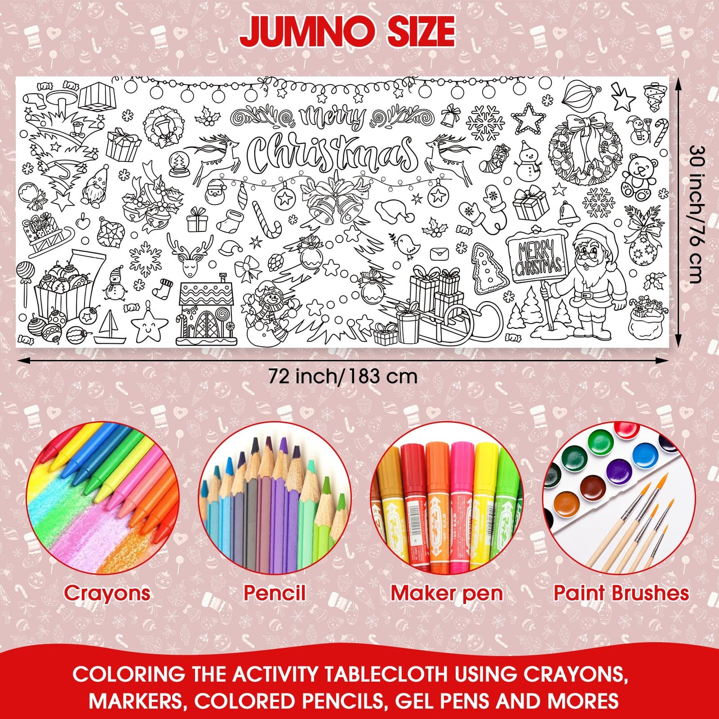 Litmitfu Giant Christmas Coloring Poster - Large Merry Christmas Coloring Tablecloth for Kids, Jumbo Xmas Paper Coloring Table Cloth Banner Activities