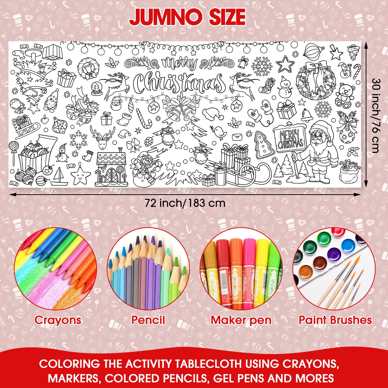 Litmitfu Giant Christmas Coloring Poster - Large Merry Christmas Coloring Tablecloth for Kids, Jumbo Xmas Paper Coloring Table Cloth Banner Activities