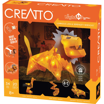 Creatto Luminous Lion & Serengeti Sidekicks Light-Up 3D Puzzle Kit | Includes Creatto Puzzle Pieces to Make Your Own Illuminated Craft Creations | DIY