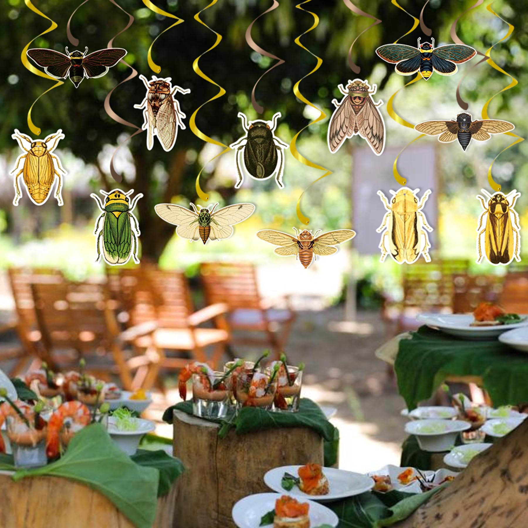 12 Pcs Bug Hanging Swirls 2 Pcs Insect Banners for Bug Party Decorations Insect Birthday Party Supplies