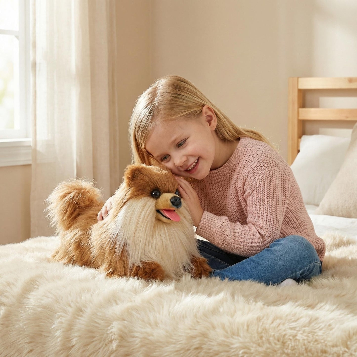 YOCAKE Lifelike Pomeranian Stuffed Animal - 13.8" Realistic Plush Dog Toy with Grooming Kit & Gift Box, Soft Cuddly Puppy Companion for Kids and Dog