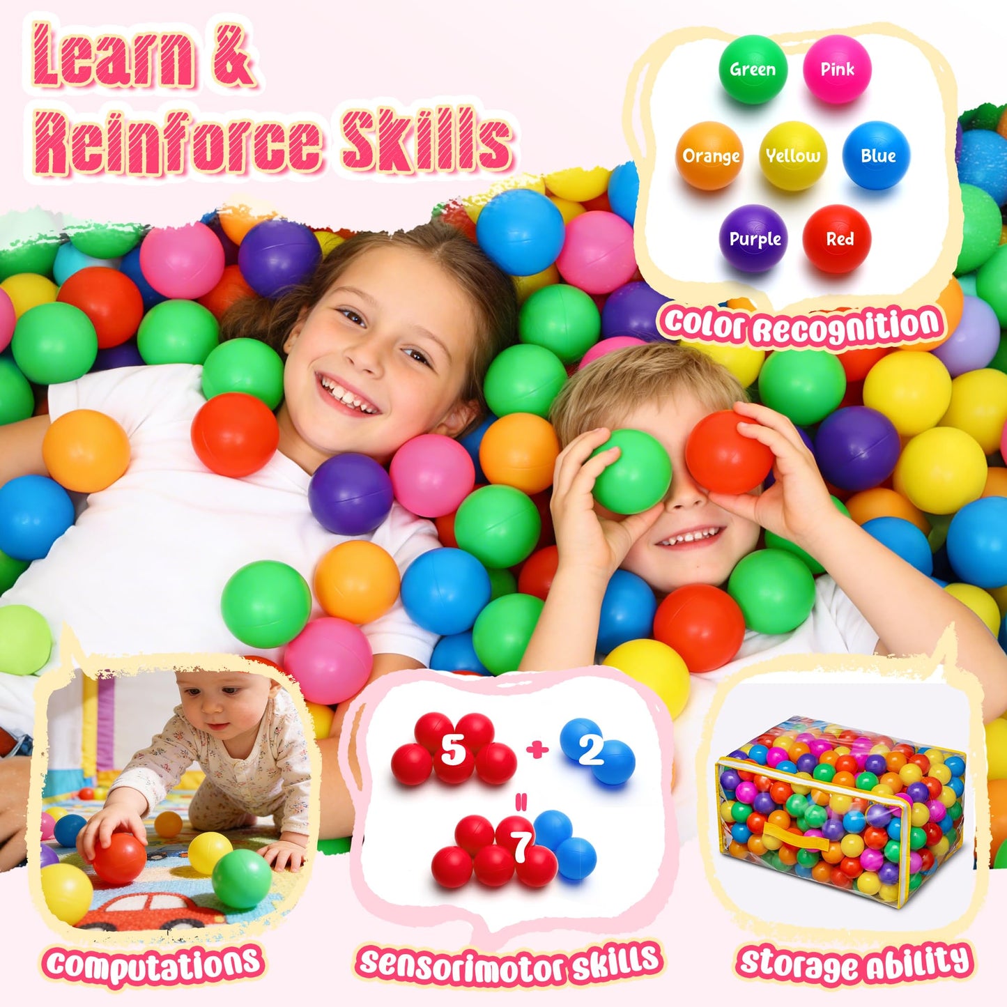 Vanland Ball Pit Balls, Plastic Playpen Toys for Babies Toddlers and Kids