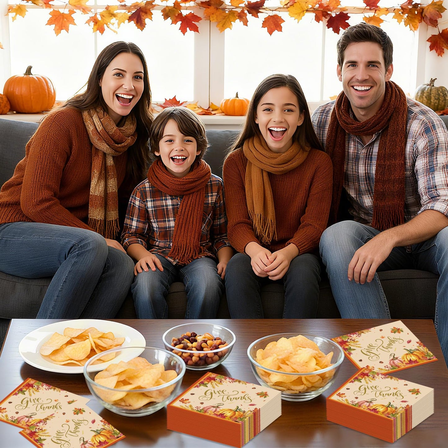 40 Pcs Thanksgiving Napkins 13 x 13 Inches - Fall Give Thanks Napkin, 3-Ply Pumpkin Maple Leaf Cocktail Disposable Paper Napkins Tableware Set