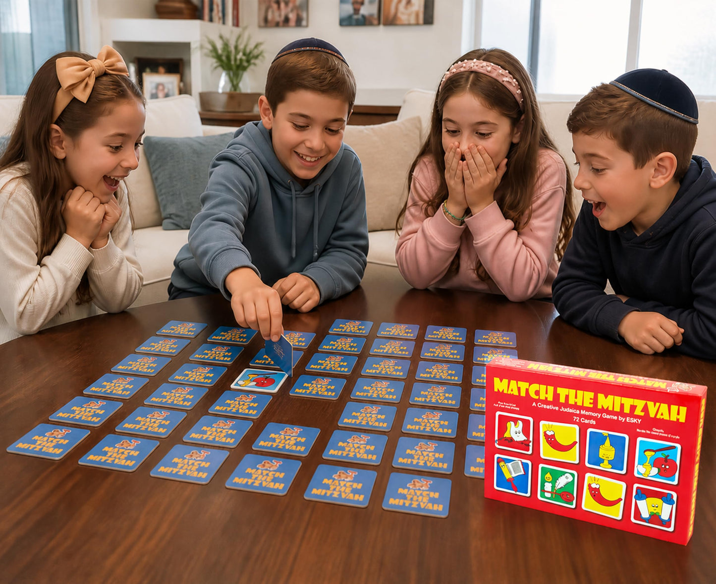 Aviv Judaica Match The Mitzvah Memory Game for Kids by Esky - Exciting Jewish Educational Card Game to Teach Children About Shabbat, Rosh Hashanah Yom