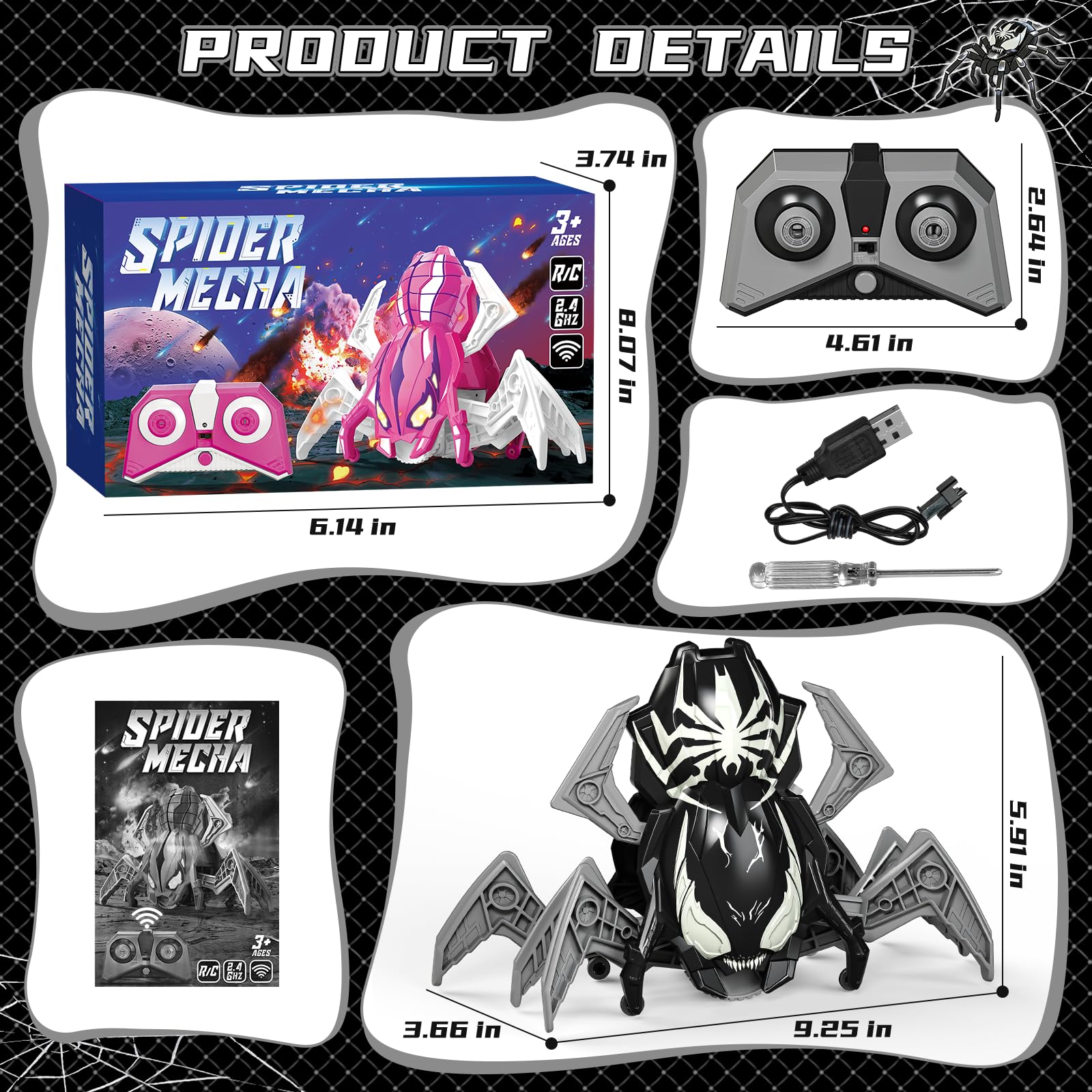 Agard Remote Control Spider Robot Toy (Black Grey)