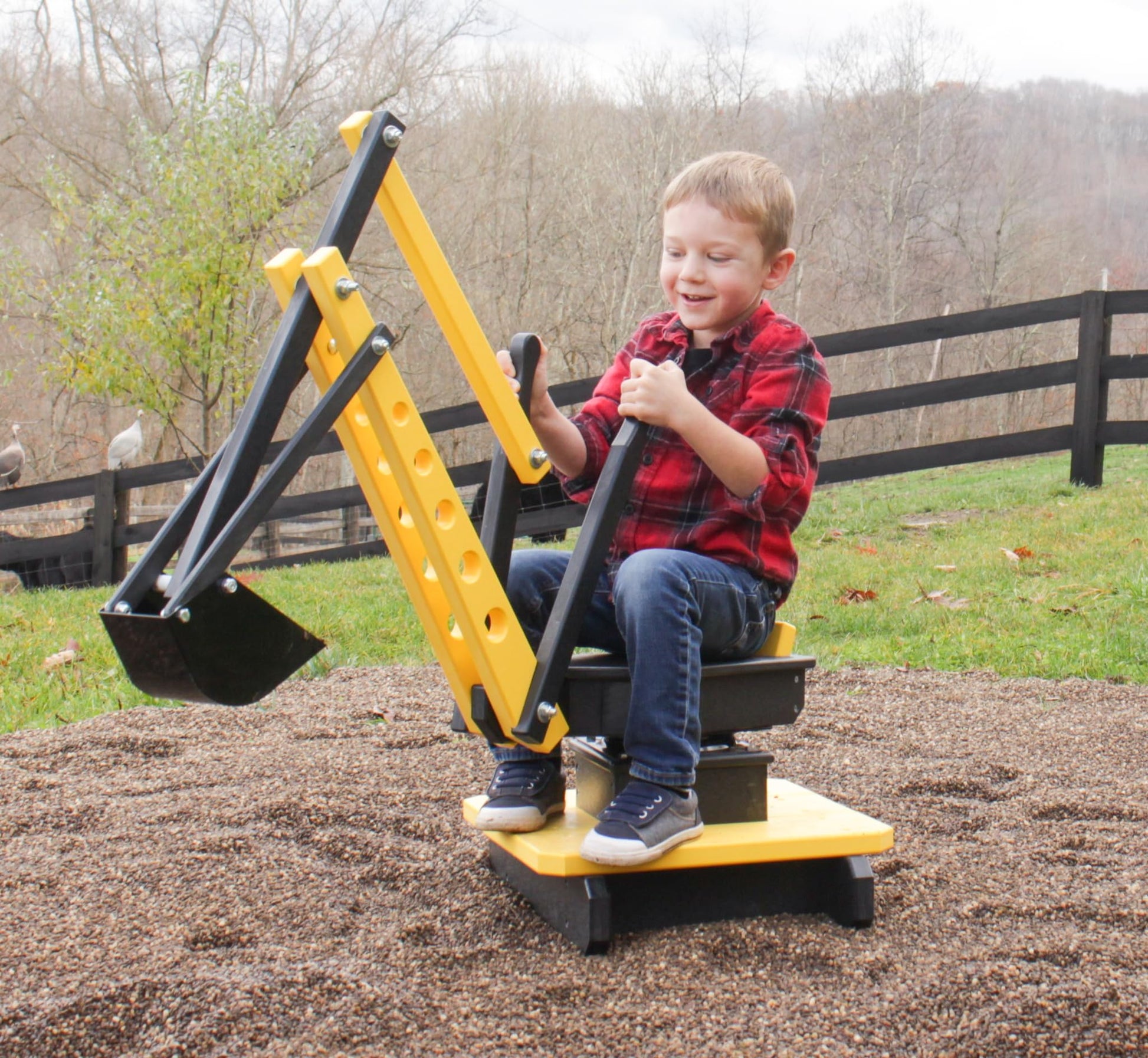 AmishToyBox.com Sand Digger Excavator Toy for Kids, Sandbox Toy with Movable Levers and Metal Digging Bucket, Durable Poly Lumber, Amish-Made (Black