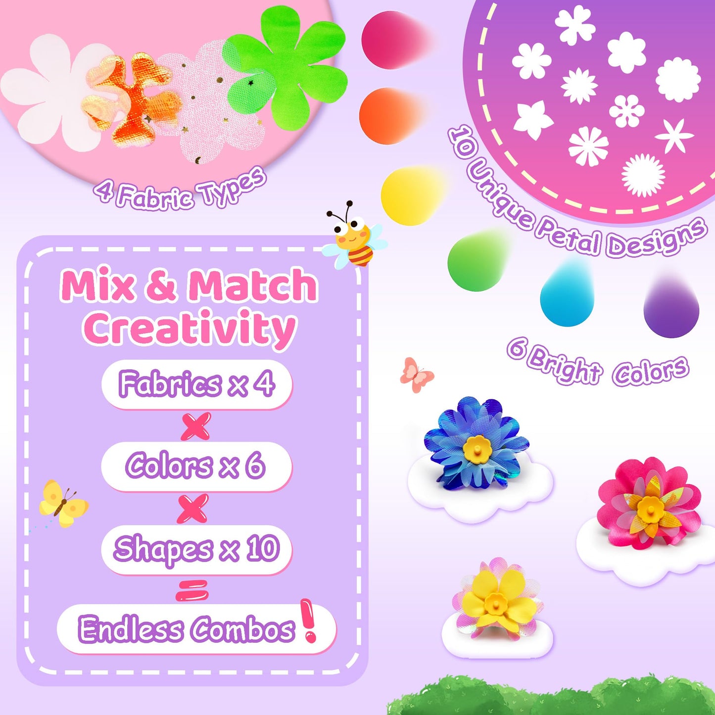 Kiditos Flower Making Kit for Kids DIY Bouquet - Flower Toy Craft Kits Toys for 4 5 6 7 8 Year Old Girls & Educational Cards, Arts and Crafts Birthday