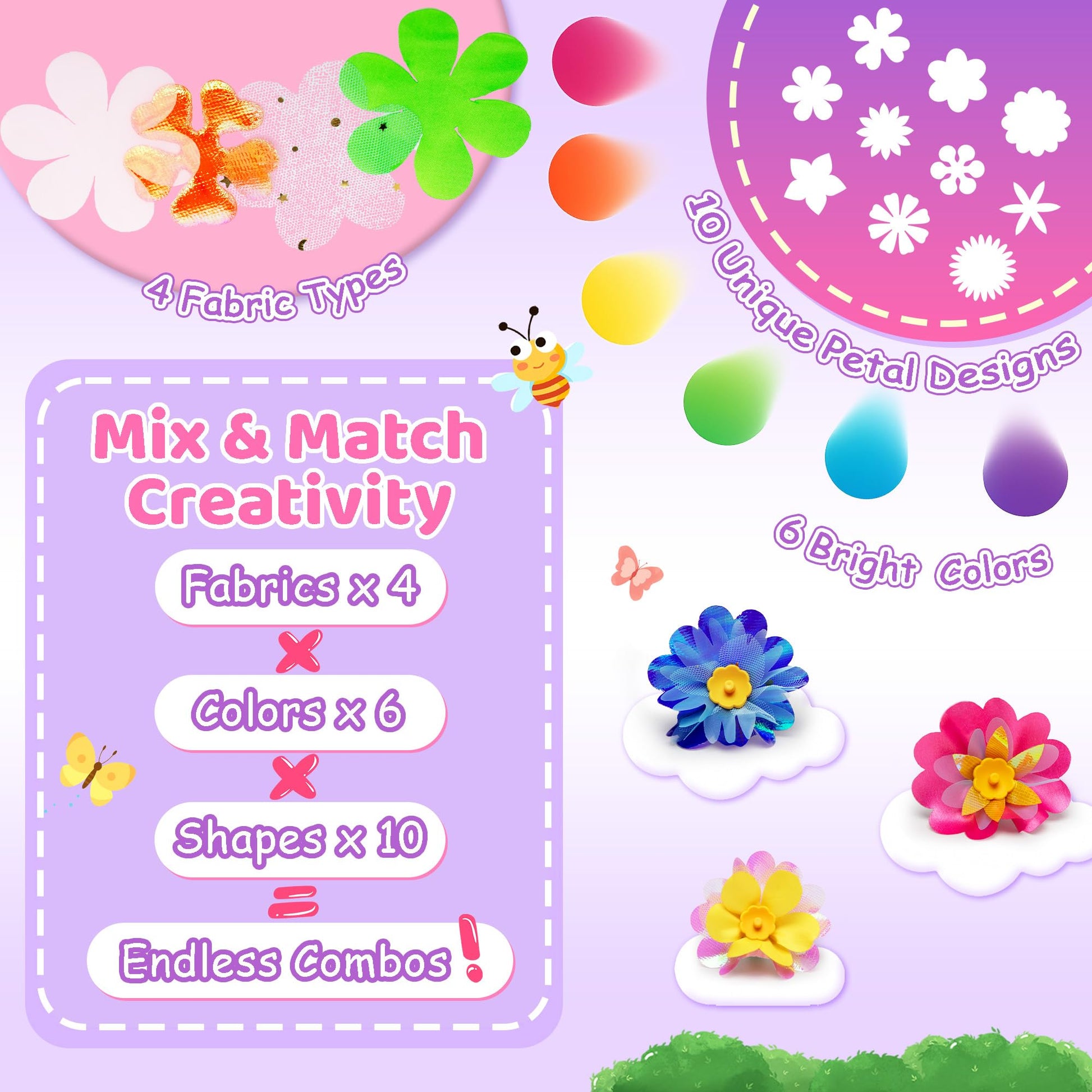 Kiditos Flower Making Kit for Kids DIY Bouquet - Flower Toy Craft Kits Toys for 4 5 6 7 8 Year Old Girls & Educational Cards, Arts and Crafts Birthday