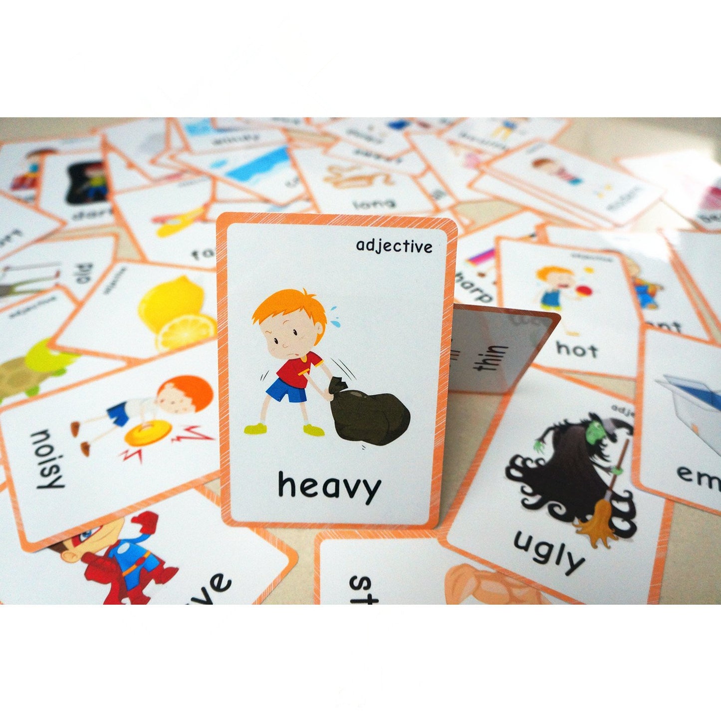 SANTSUN 46 Antonyms Preschool Picture Adjective flashcards Teaching aid Card-The Flash Hole-Punched So You Can Sort and Organize The Cards Easily