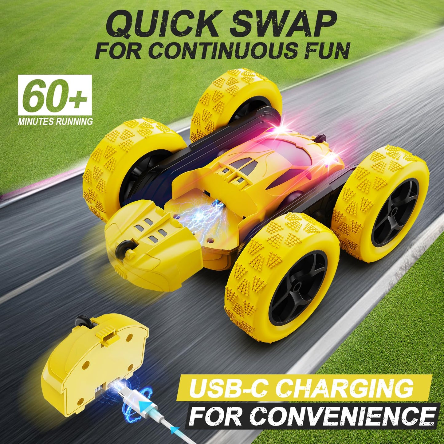 QUNREDA Remote Control Car,RC Car Toys for 6-12 Year Old Boys, Off Road RC Stunt Car 4WD 360° Rotating Remote Control Car for Kids, Boys Girls Gifts