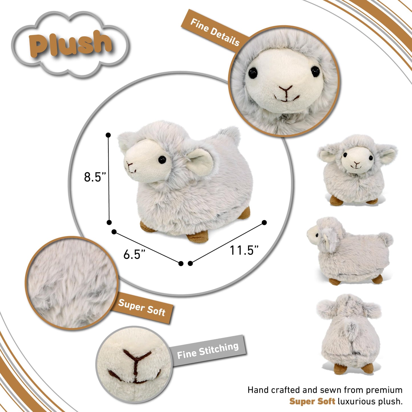 DolliBu White Sheep Stuffed Animal - Super Soft Stuffed Sheep Plush Toy for Girls and Boys, Cute and Cuddly Toy Sheep, Realistic Farm Stuffed Animal