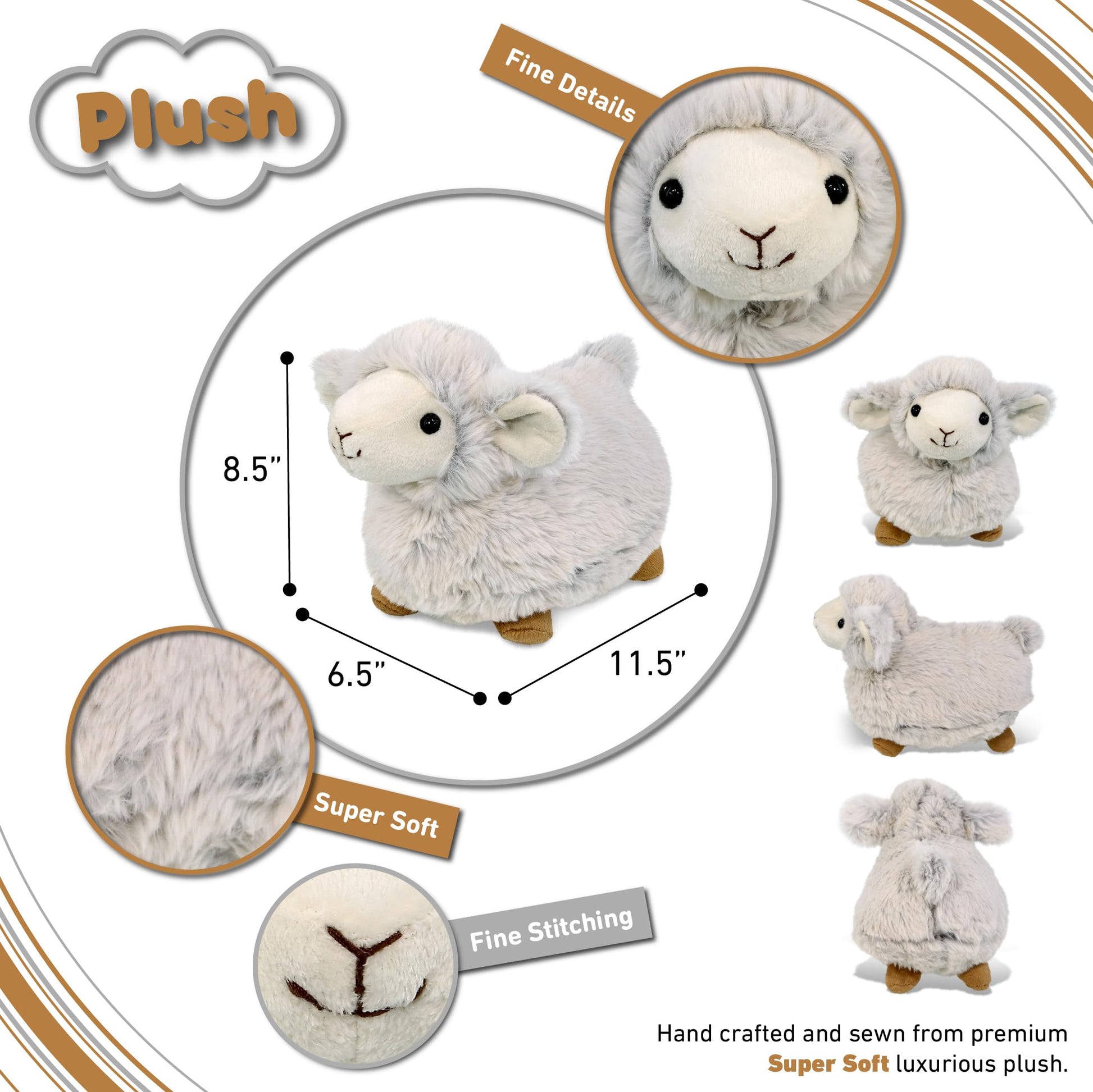DolliBu White Sheep Stuffed Animal - Super Soft Stuffed Sheep Plush Toy for Girls and Boys, Cute and Cuddly Toy Sheep, Realistic Farm Stuffed Animal