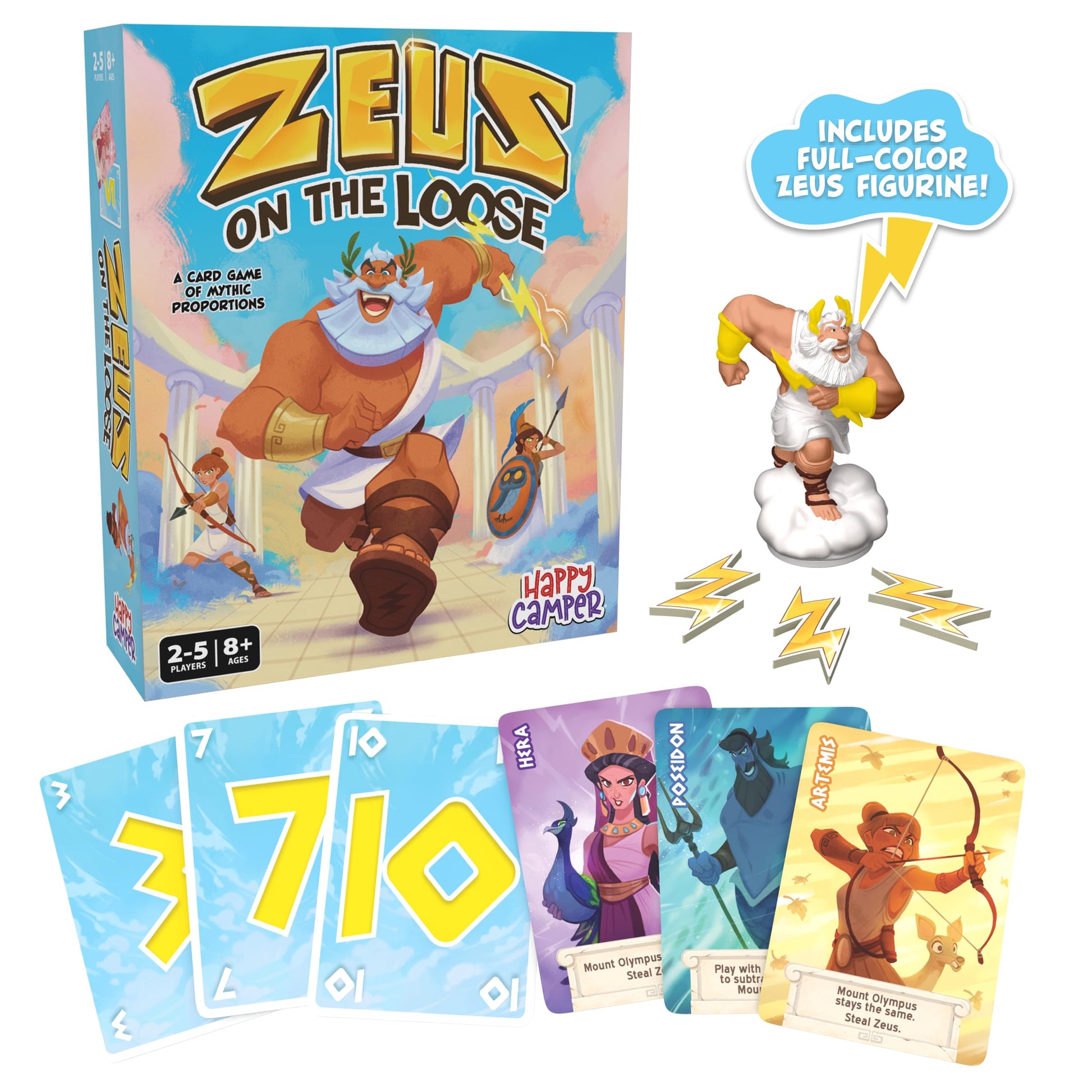Zeus on the Loose - A Card Game of Mythic Proportions - New & Improved Happy Camper Edition | Perfect Math Game for Fans of Greek Mythology and Family