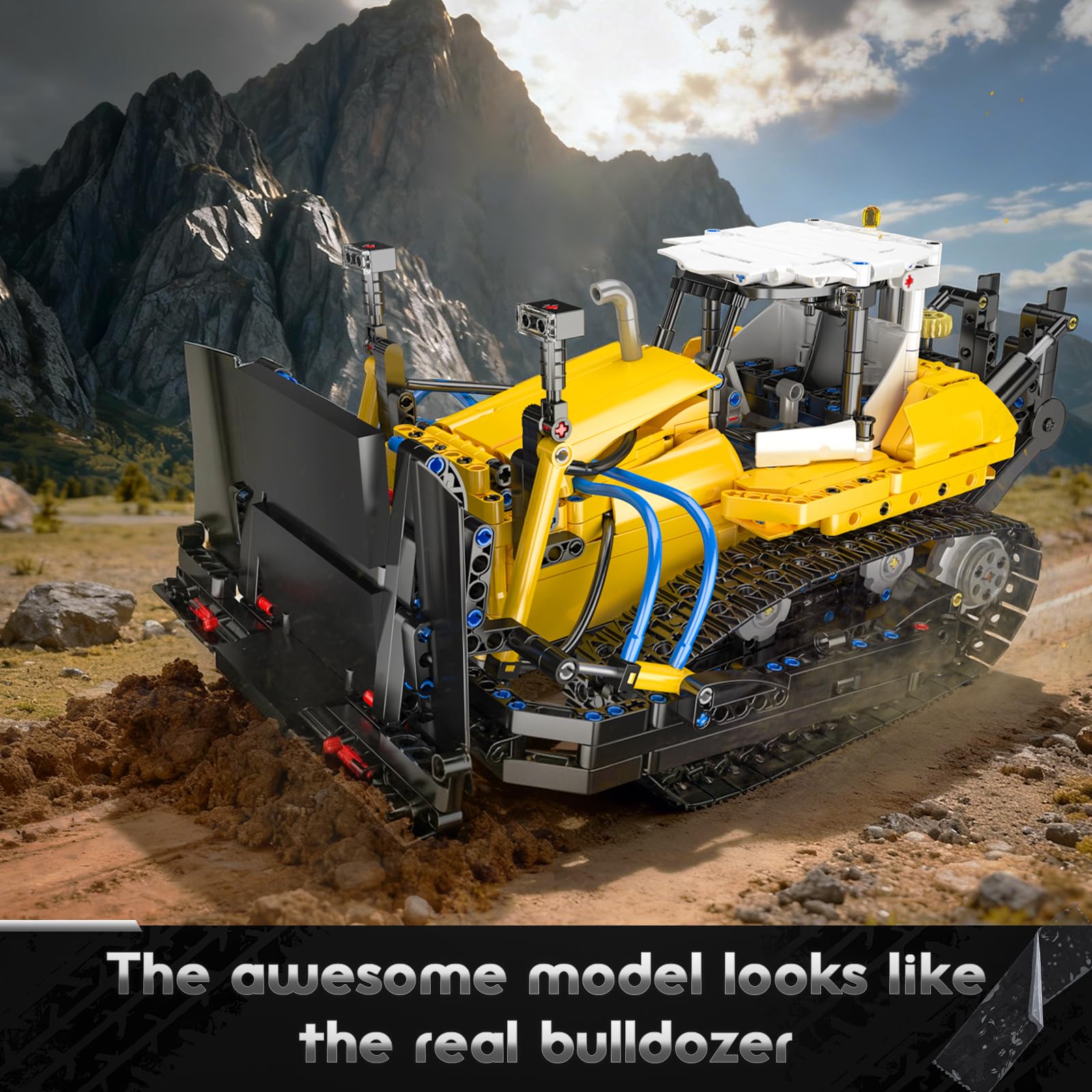 Mould King 19019 Bulldozer Building Kit with Pneumatic Cylinders, Excavator Construction Engineering Toy for Adults, Buildable Creative Model as