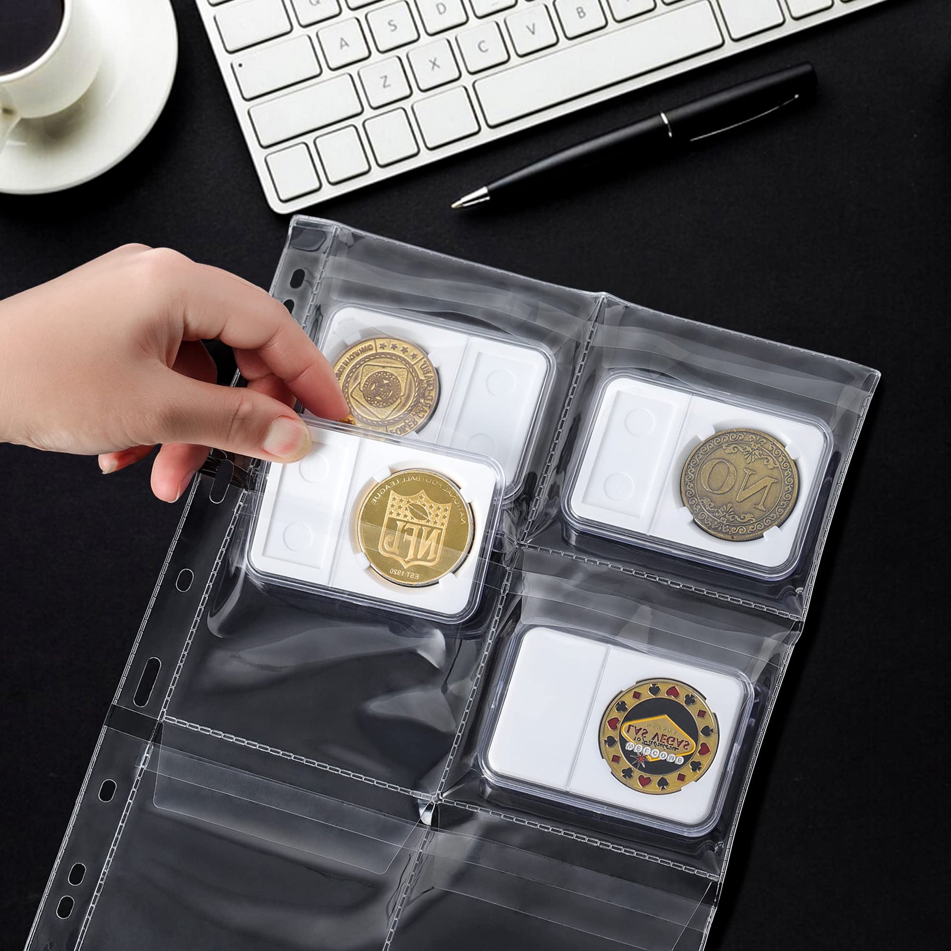 60 Pockets Coin Binder Pages - 3.8×3.2 inch Holders 10 pcs Loose-Leaf Sheets Acid-Free Collection Holders for Medallion Coin Stamp Currency Collecting