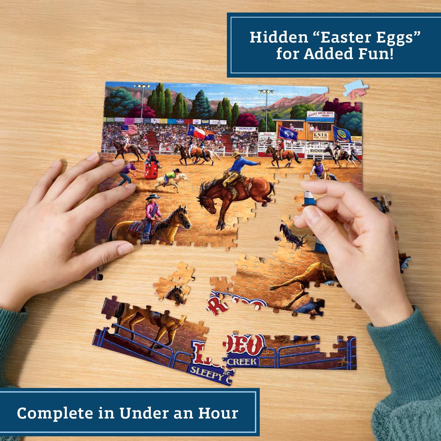 Boardwalk Sleepy Creek Rodeo 210 Piece Personal Puzzle, Jigsaw Puzzles with Premium Box, Horse Gifts for Adults, 6"x8"