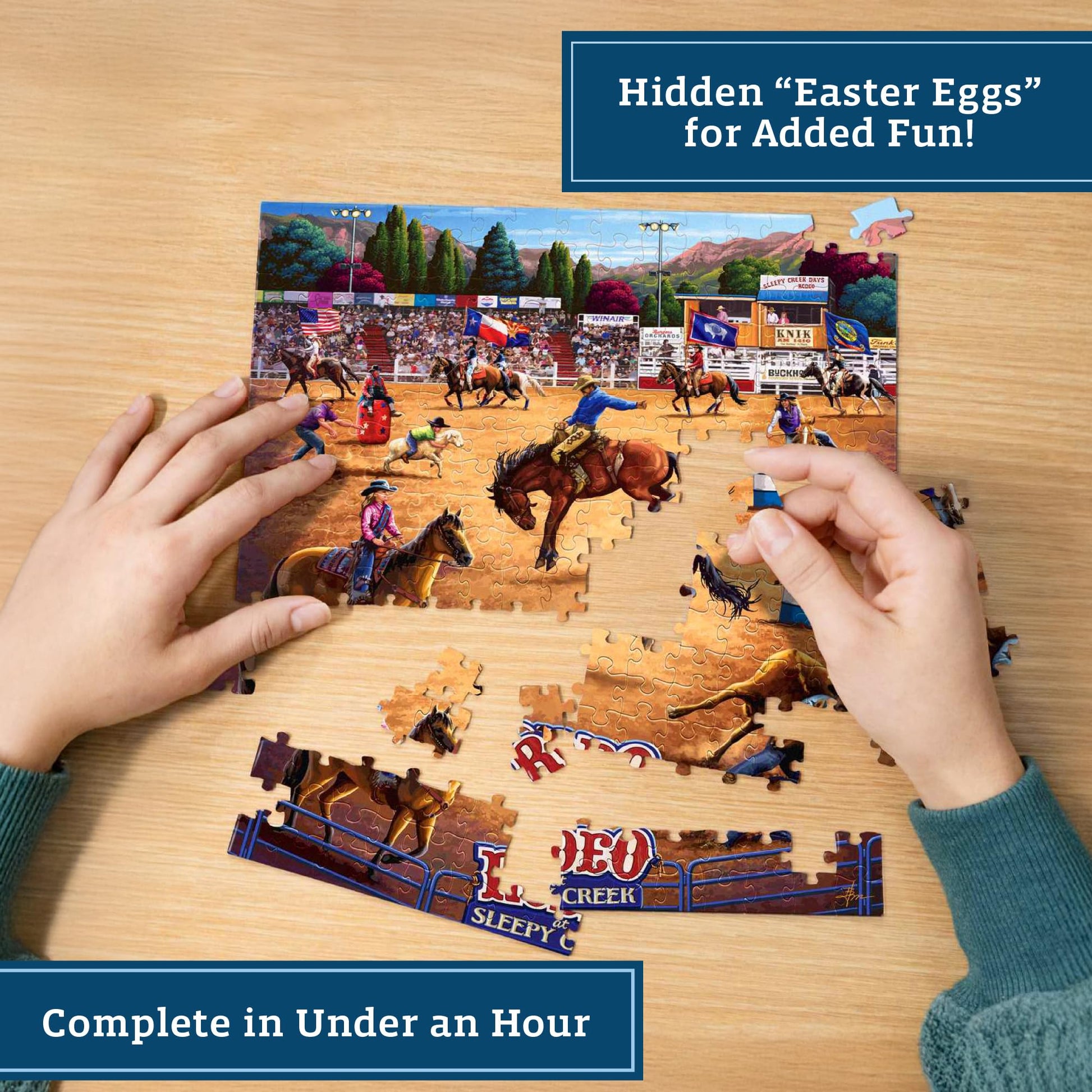 Boardwalk Sleepy Creek Rodeo 210 Piece Personal Puzzle, Jigsaw Puzzles with Premium Box, Horse Gifts for Adults, 6"x8"