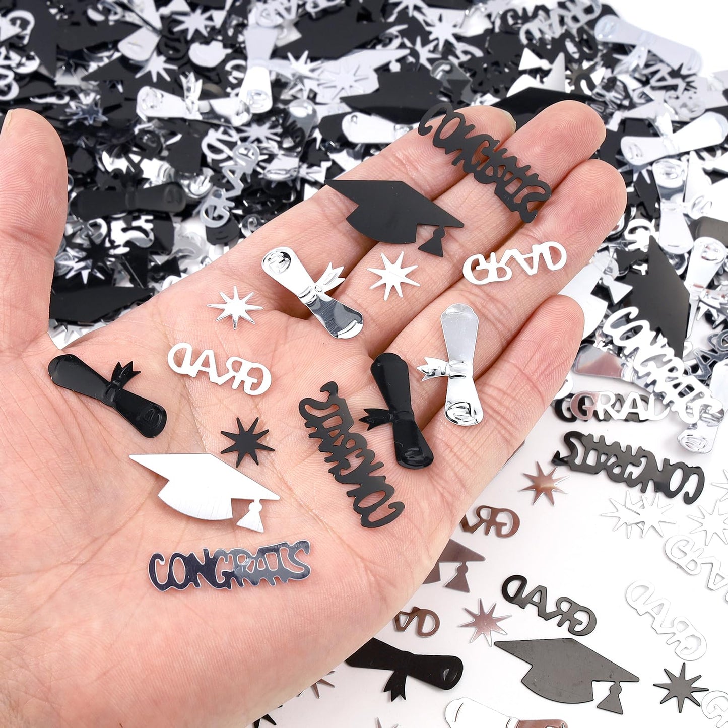Silver and Black Graduation Confetti 2026, 1000 Pcs Class of 2026 Table Centerpiece Grad Confetti for 2026 Graduation Party Decorations Supplies