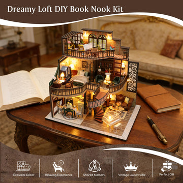 DIY Miniature House Kit, DIY Book Nook with LED Light | 3D Puzzles for Adults and Teens, Tiny House Building Kits for Bookshelf Decor, Creative Gift