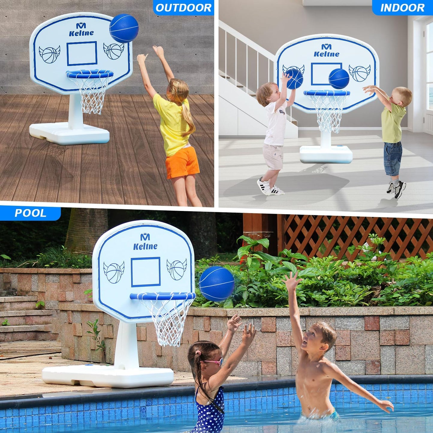 Pool Basketball Hoop, 34"x34"x42.2" Oversized Pool Toys with 2 Balls/Nets/Pump for Poolside Water Basketball Game, Pool Basketball Goal for Inround