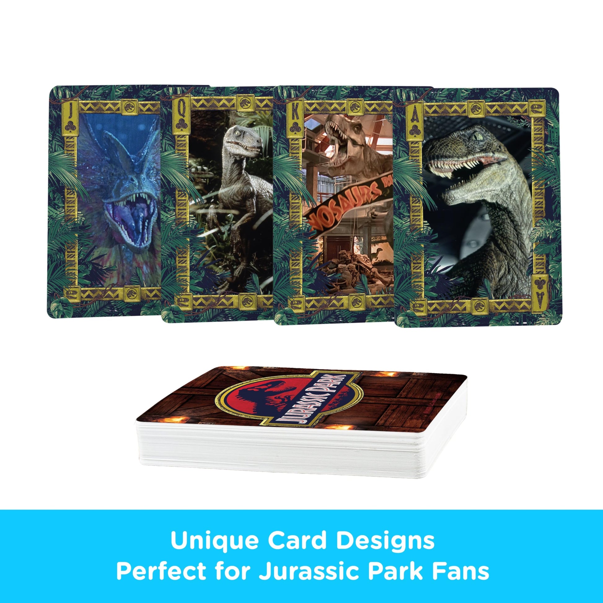 Aquarius Jurassic Park Playing Cards Standard Size - Themed Novelty Deck with 52 Unique Dinosaur Designs - Collectible Merchandise Gift for Teens