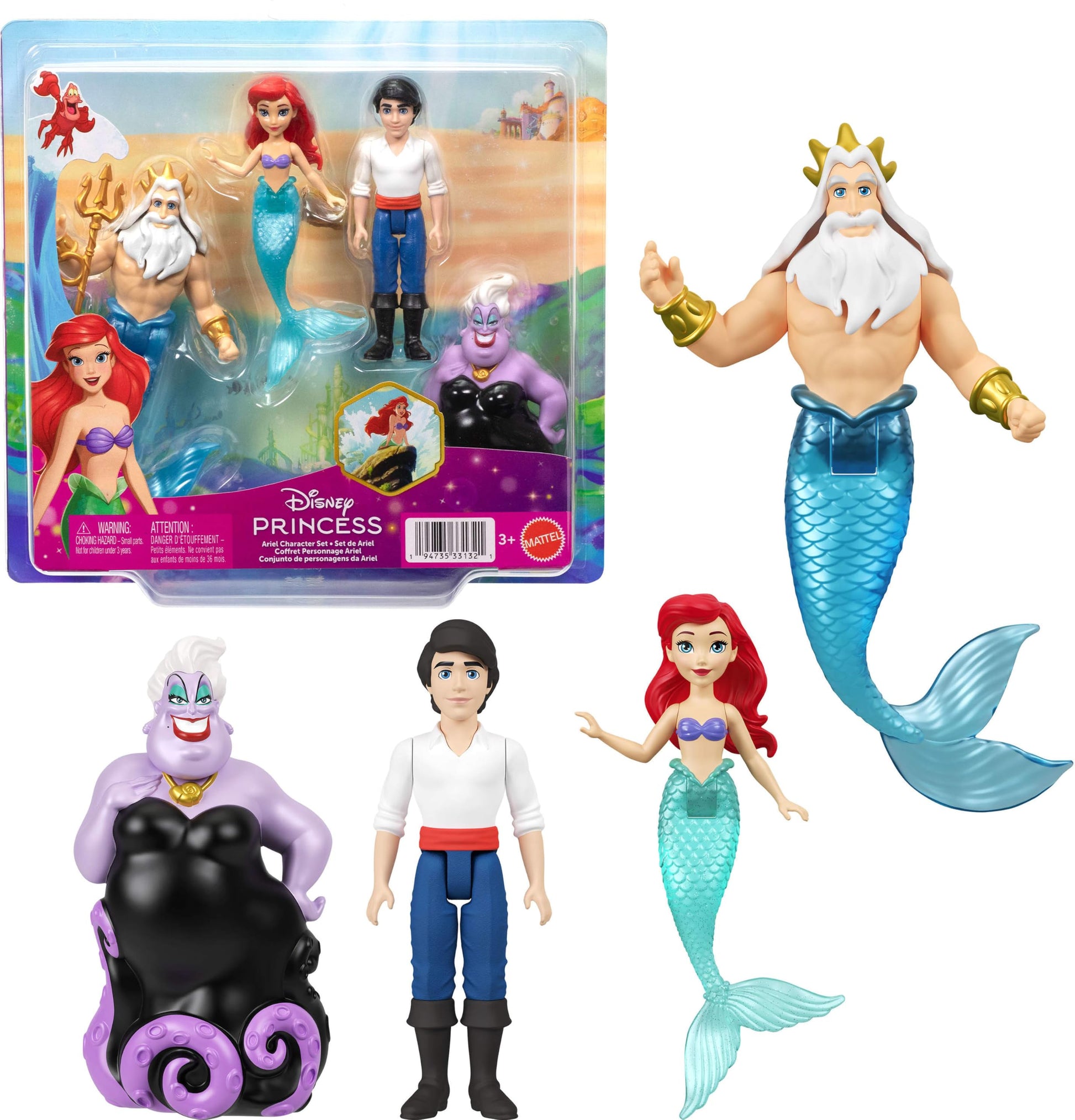 Mattel Disney Princess Ariel Set of 4 Small Dolls Inspired by Movie