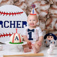BEADED Baseball 1/2 Birthday Hat - Baseball Half/6 Month Birthday Decorations,Half Way To First Hat,Six Month Little Slugger Party Sign, (1/2)