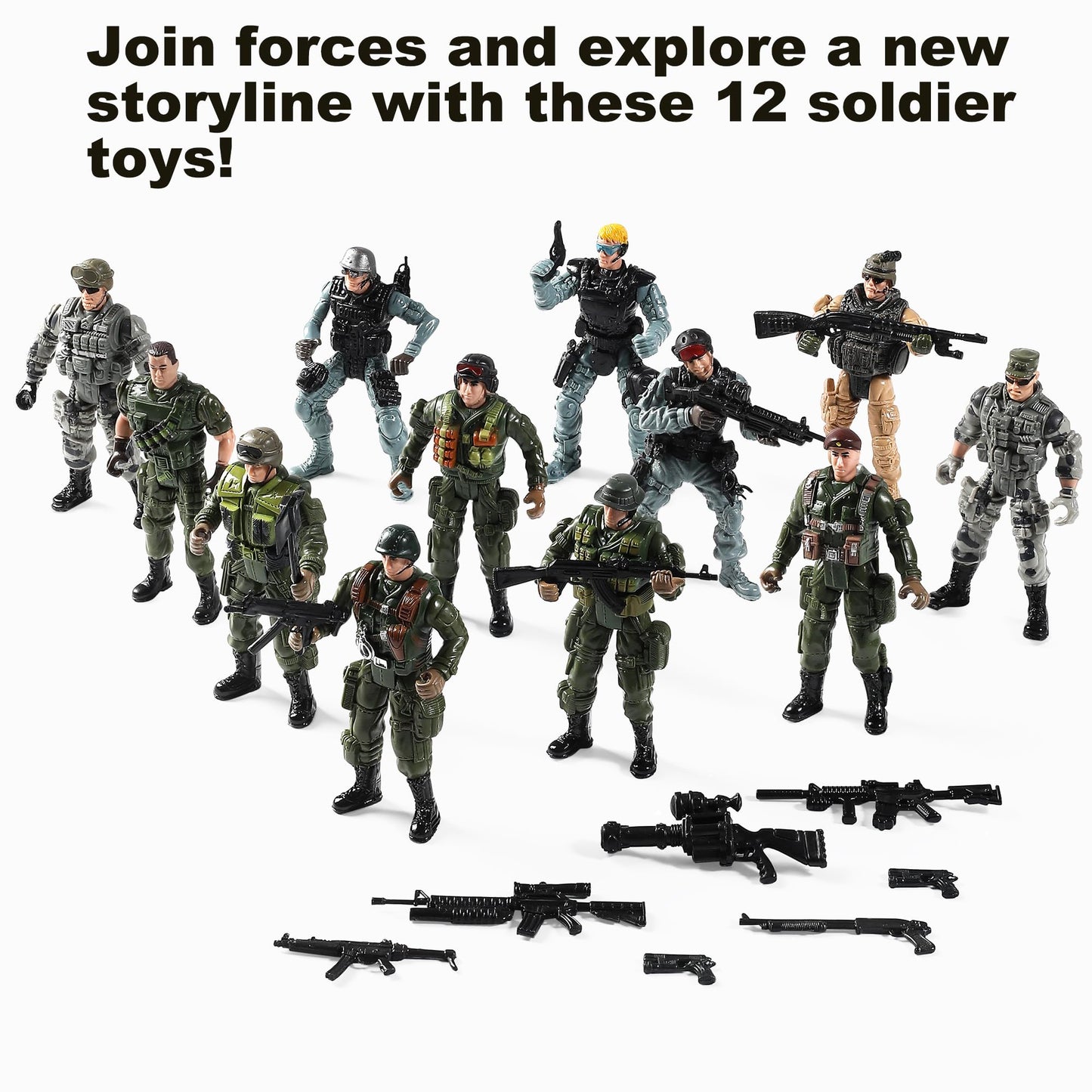 Mr.River US Army Men and SWAT Team Toy Soldiers Action Figures with Military Weapons Accessories for Kids Boys Girls,12Pcs