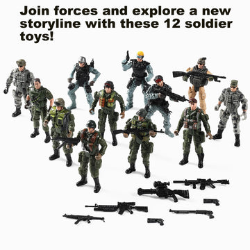 Mr.River US Army Men and SWAT Team Toy Soldiers Action Figures with Military Weapons Accessories for Kids Boys Girls,12Pcs