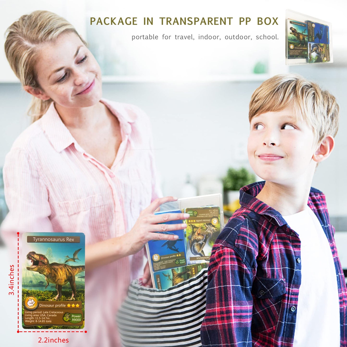 AMINFUN 55PCS Dinosaur Flash Cards for Kids, Educational Learning & Recognition Toy, BPA-Free Collectible Cards, for Boys Girls 3-8