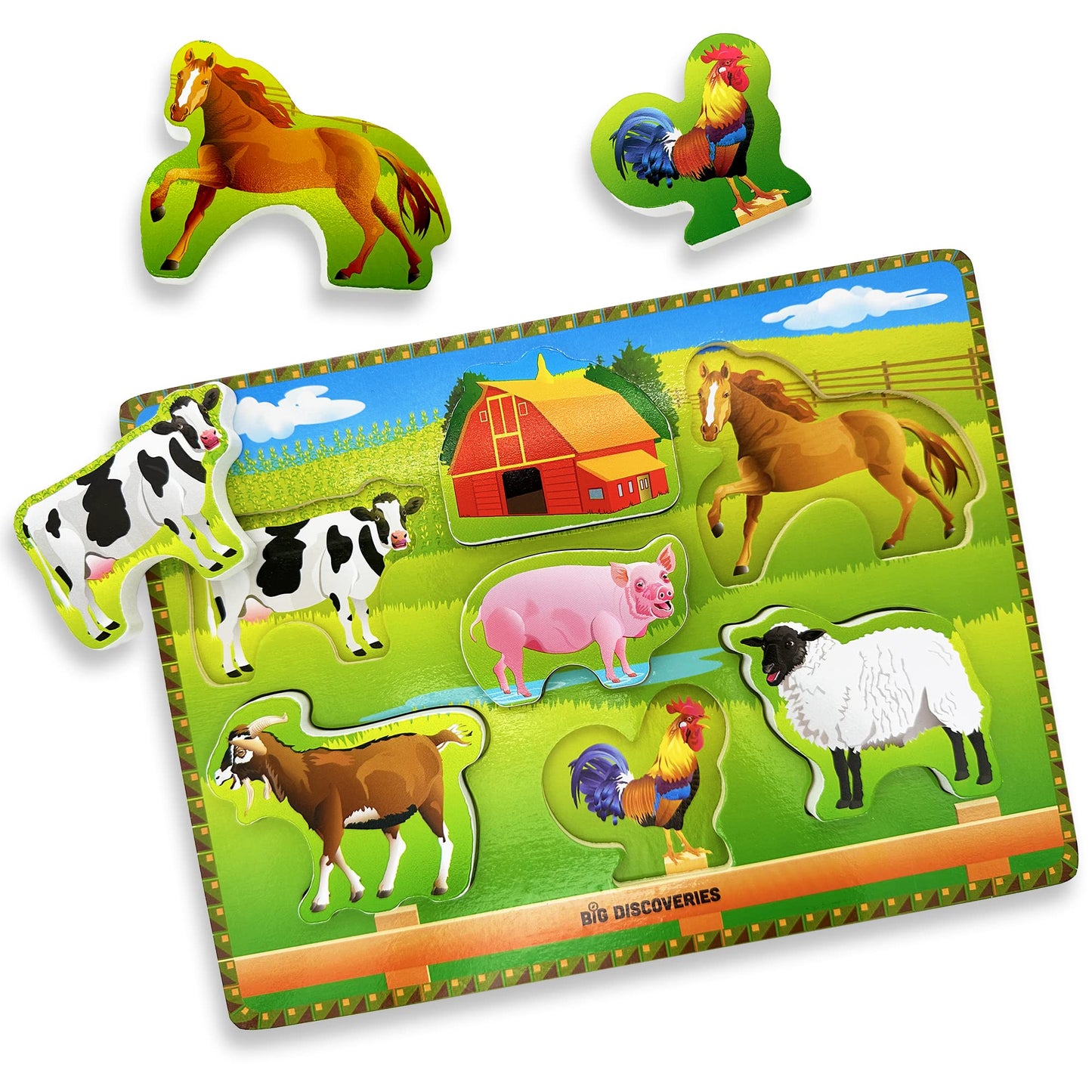 Big Discoveries Wooden Puzzle - Animal Wood Puzzles for Toddlers 2+ Years Old | Montessori Learning Puzzles for Kids - Great for Preschool Aged Boys
