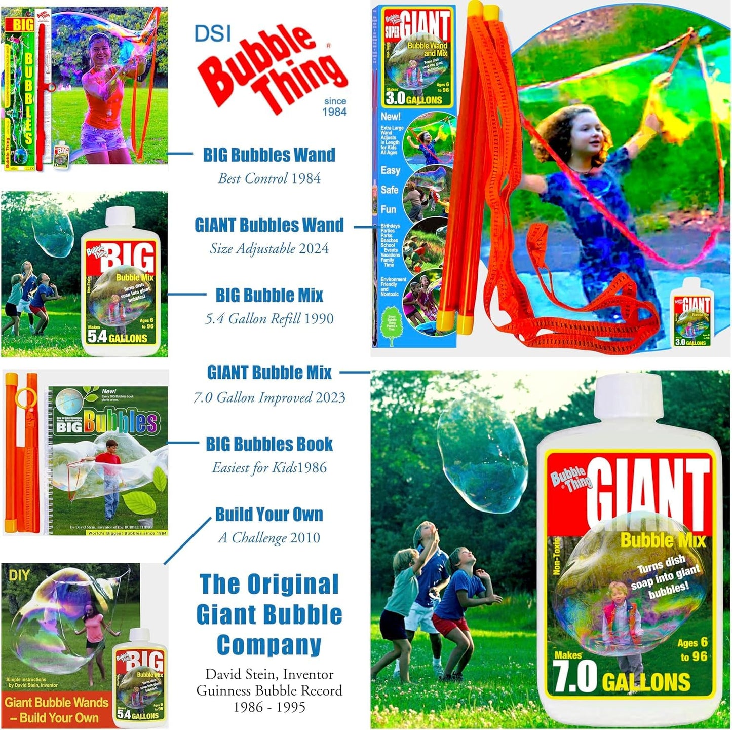 BUBBLETHING Big Bubbles Wand & Book - Blow Soap Bubbles 20-Feet-Long & More